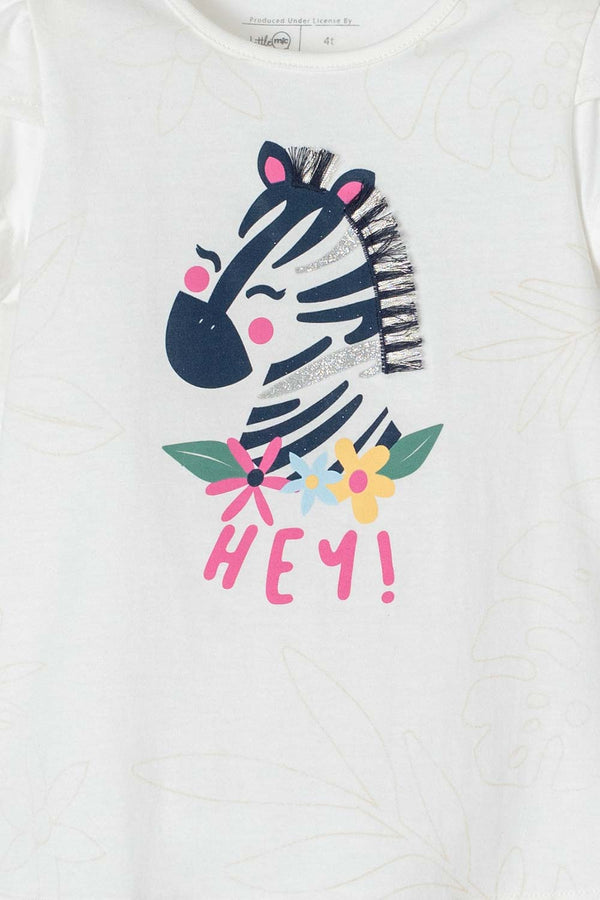 CAMISETA DE LITTLEMIC MANGA CORTA MARFIL PARA NIÑA 2T A 5T