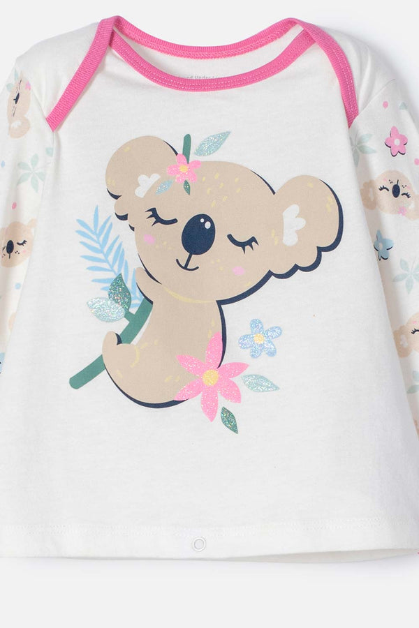 PIJAMA DE LITTLEMIC MARFIL Y ROSADA DE PANTALÓN LARGO PARA BEBÉ NIÑA