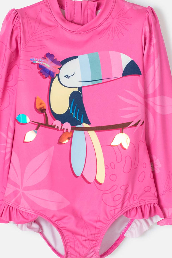 VESTIDO DE LITTLEMIC ROSADO MANGA LARGA PARA NIÑA 2T A 5T