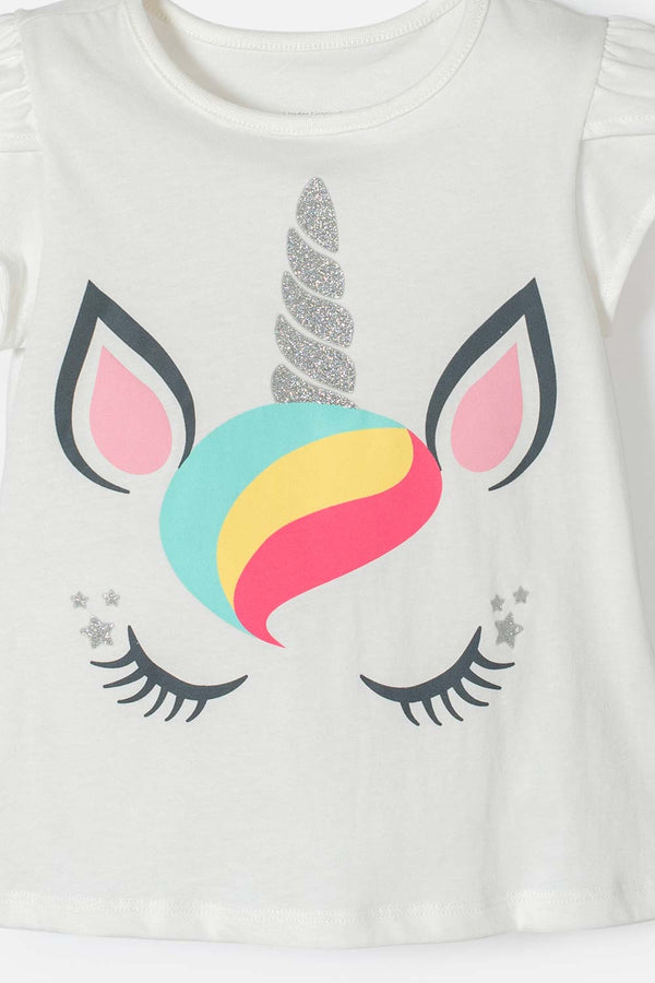 CAMISETA DE LITTLEMIC MANGA CORTA MARFIL PARA NIÑA 2T A 5T