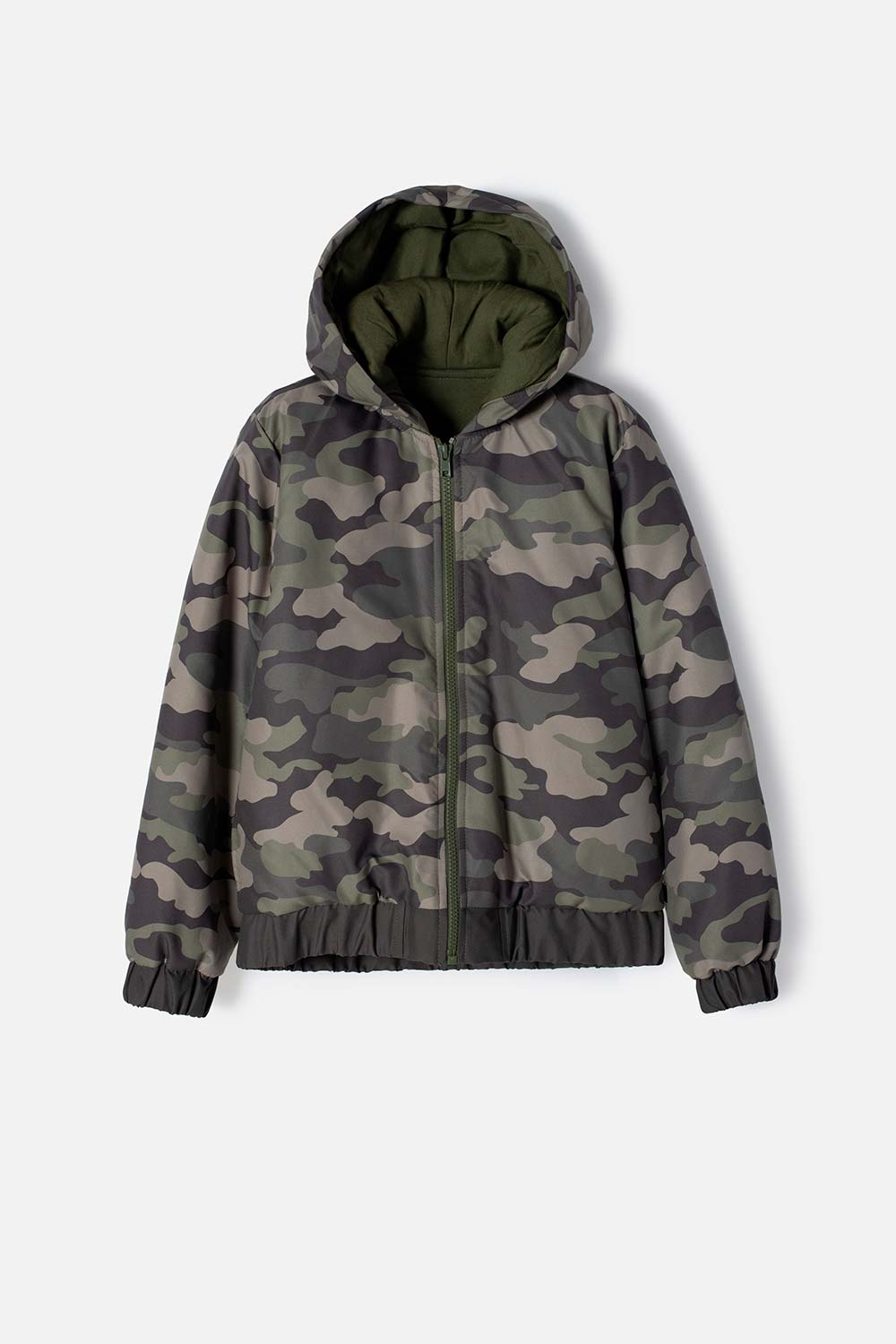 CHAQUETA DE MIC CON CIERRE VERDE MILITAR PARA NIÑO