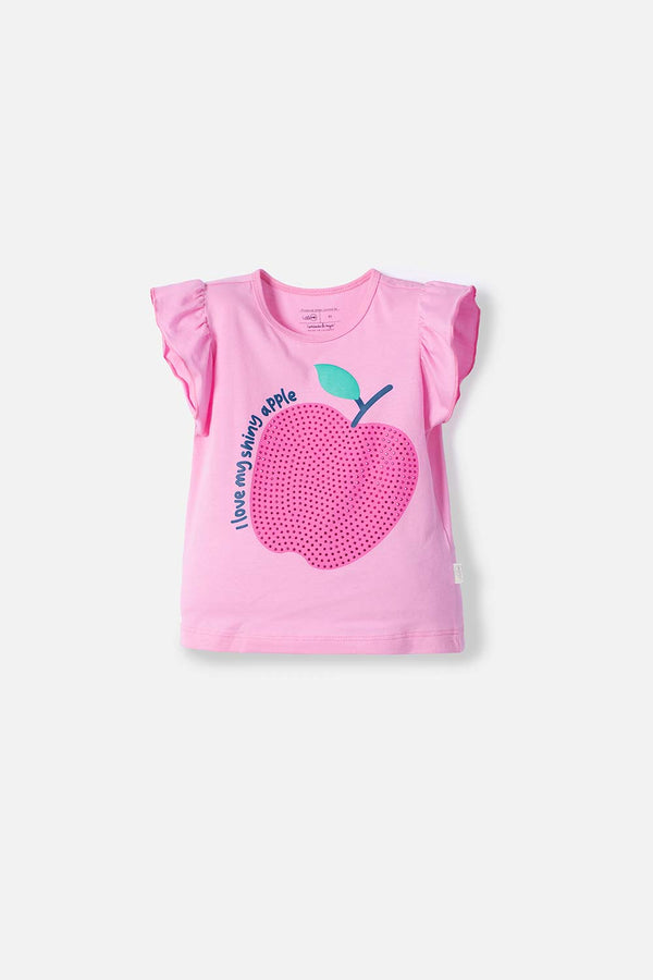 CAMISETA LITTLEMIC ROSADA MANGA CORTA CON BOLERO PARA NIÑA 2T A 5T