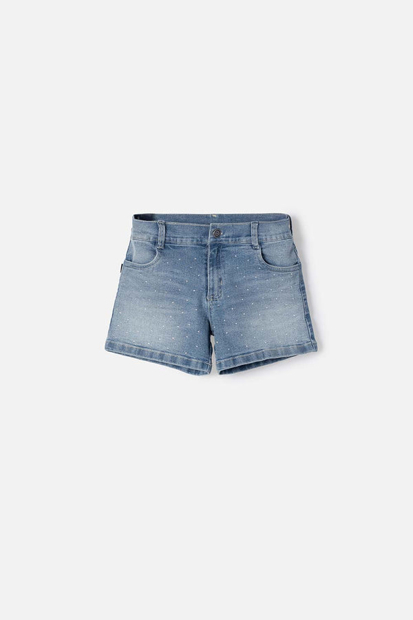 SHORT DE MIC CON BRILLOS AZUL PARA NIÑA