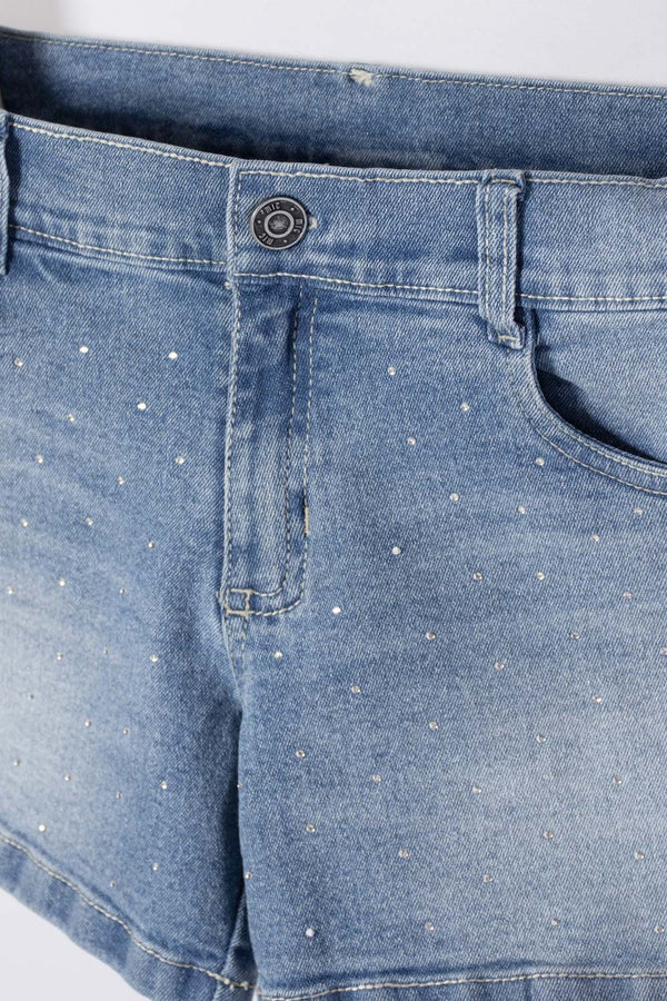 SHORT DE MIC CON BRILLOS AZUL PARA NIÑA