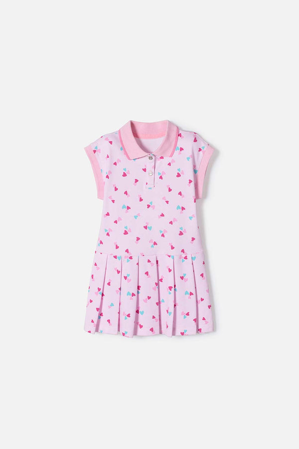 VESTIDO DE LITTLEMIC MANGA CORTA ROSADO PARA NIÑA 2T A 5T