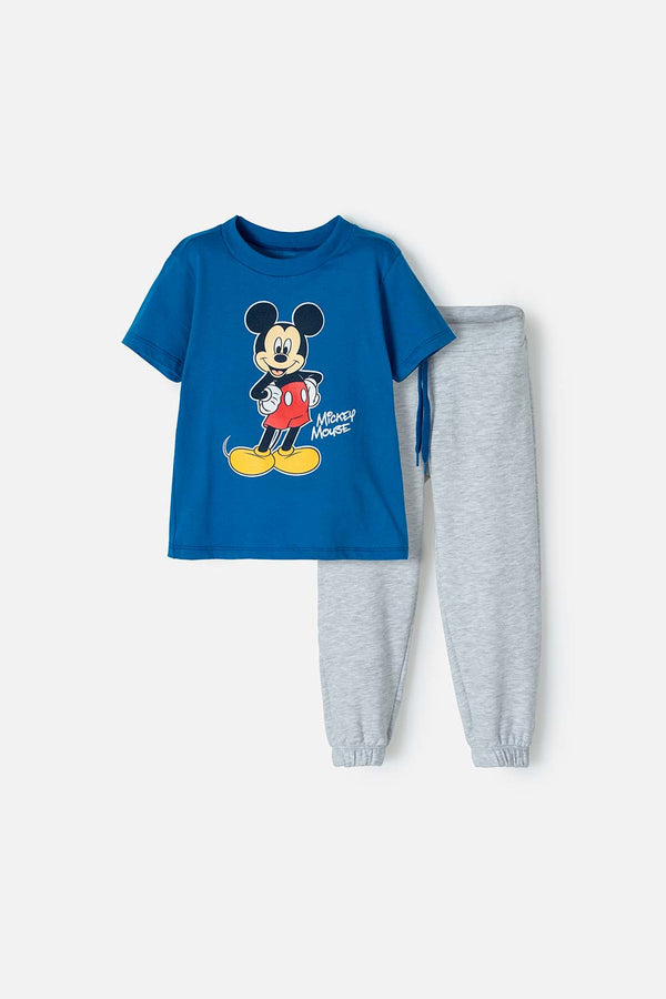 CONJUNTO DE MICKEY MOUSE AZUL Y GRIS DE PANTALÓN LARGO PARA NIÑO 2T A 5T