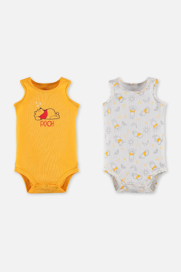 DÚO BODIES DE WINNIE THE POOH MANGA SISA MOSTAZA Y MARFIL PARA BEBÉ NIÑA