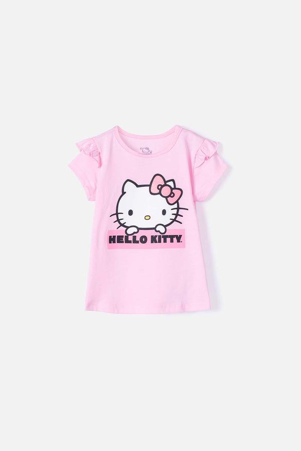 CAMISETA DE HELLO KITTY MANGA CORTA ROSADA PARA NIÑA 2T A 5T