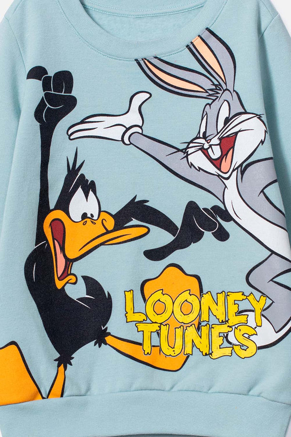BUZO LOONEY TUNES CUELLO REDONDO AZUL PARA NIÑO 2T A 5T