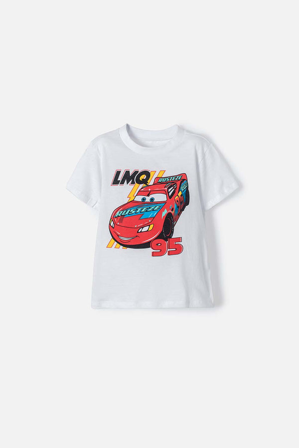 CAMISETA DE CARS MANGA CORTA BLANCA PARA NIÑO 2T A 5T