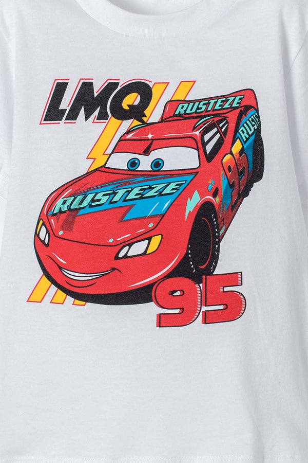 CAMISETA DE CARS MANGA CORTA BLANCA PARA NIÑO 2T A 5T