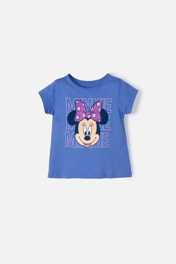 CAMISETA DE MINNIE MOUSE AZUL MANGA CORTA PARA NIÑA 2T A 5T