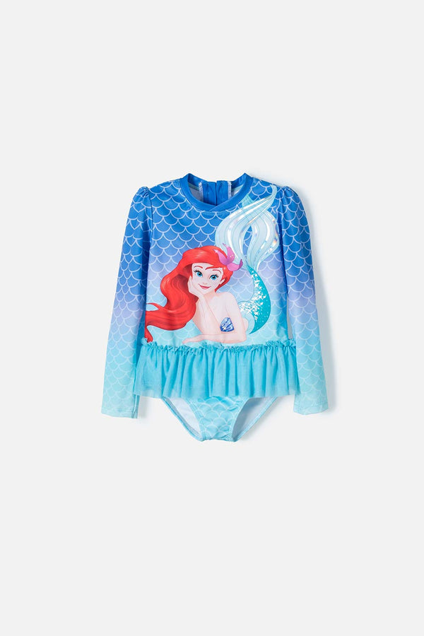 VESTIDO DE BAÑO DE LA SIRENITA MANGA LARGA MULTICOLOR PARA NIÑA 2T A 5T
