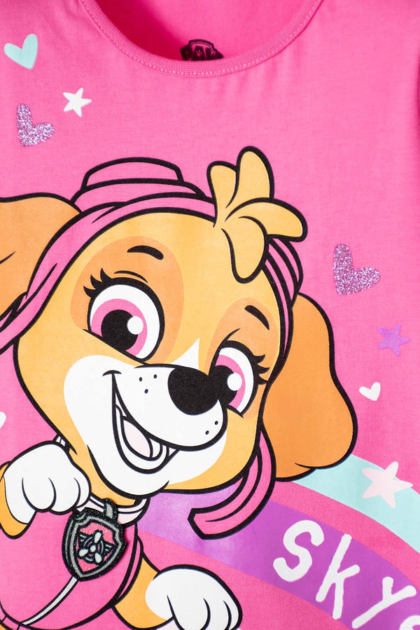 CAMISETA DE PAW PATROL ROSADA ESTAMPADA EN FRENTE PARA NIÑA 2T A 5T