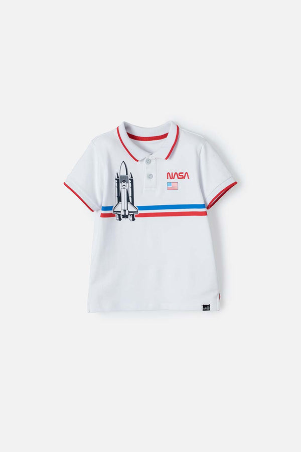 CAMISETA TIPO POLO NASA BLANCO PARA NIÑO 2T A 5T