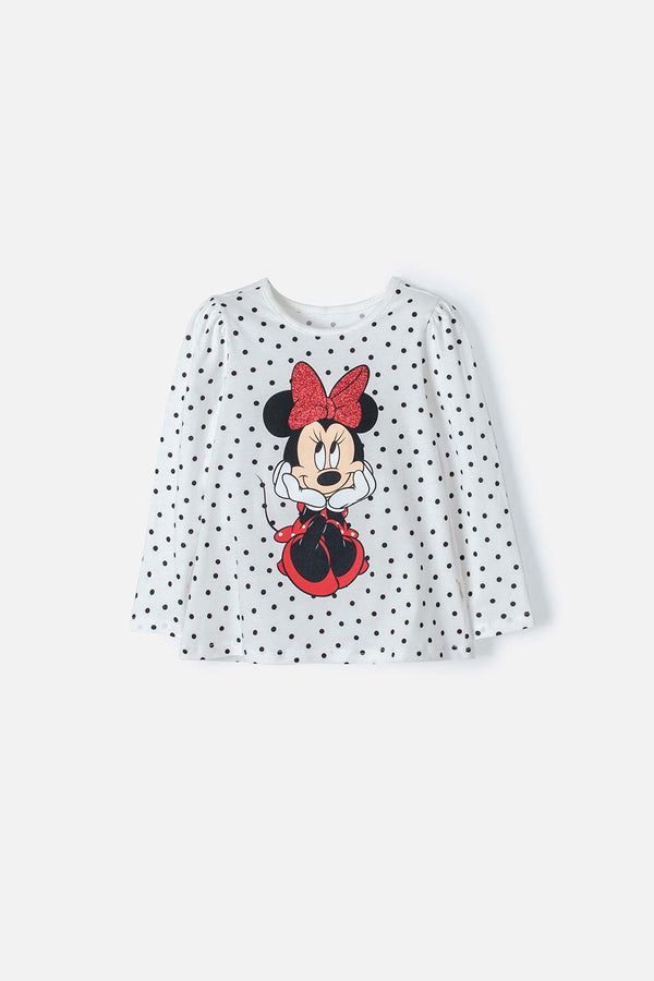 CAMISETA MINNIE MOUSE MARFIL MANGA LARGA PARA NIÑA 2T A 5T