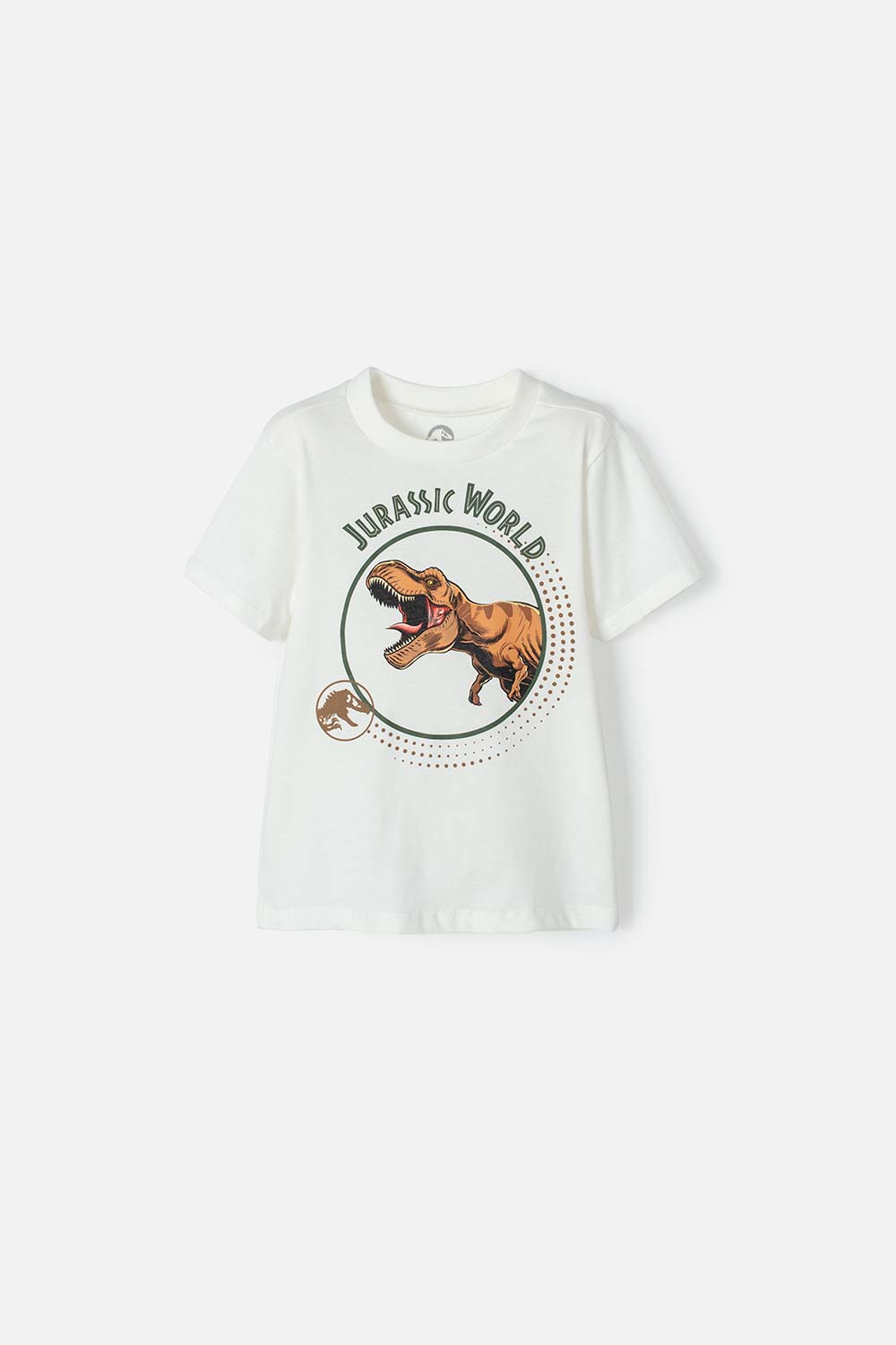 CAMISETA DE JURASSIC WORLD MANGA CORTA MARFIL PARA NIÑO 2T A 5T