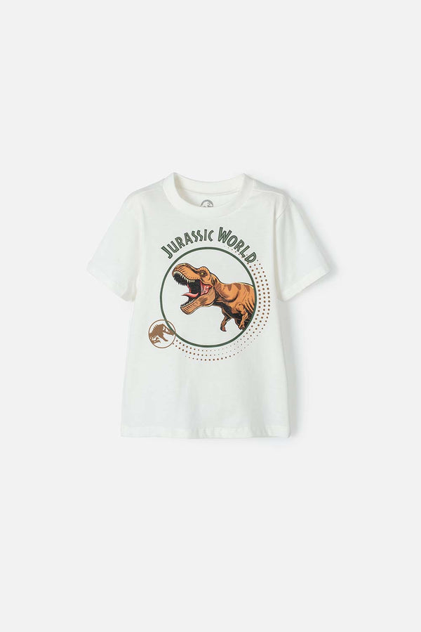 CAMISETA DE JURASSIC WORLD MANGA CORTA MARFIL PARA NIÑO 2T A 5T