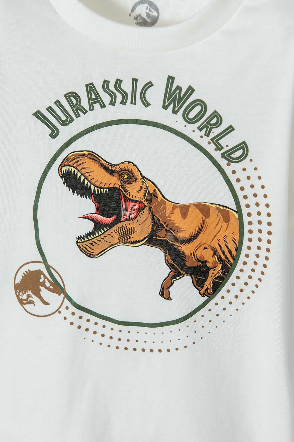 CAMISETA DE JURASSIC WORLD MANGA CORTA MARFIL PARA NIÑO 2T A 5T