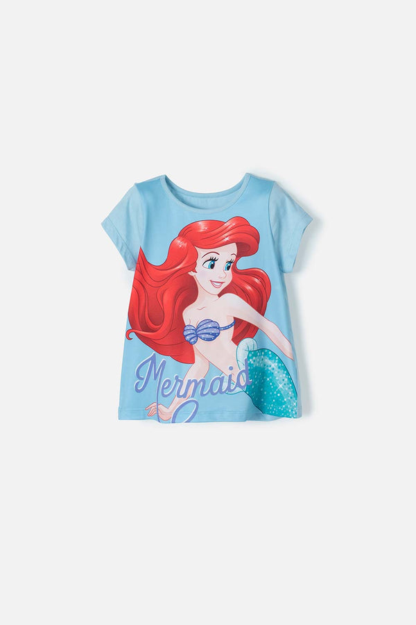 CAMISETA DE LA SIRENITA MANGA CORTA AZUL PARA NIÑA 2T A 5T