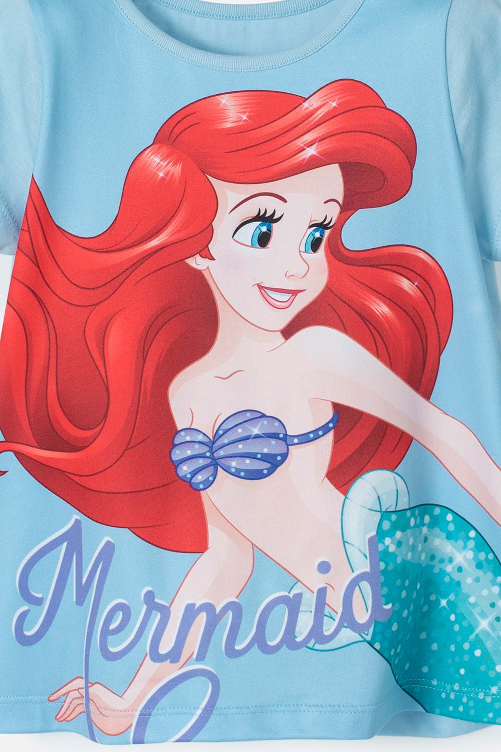 CAMISETA DE LA SIRENITA MANGA CORTA AZUL PARA NIÑA 2T A 5T