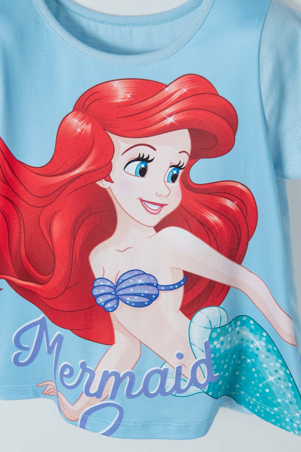 CAMISETA DE LA SIRENITA MANGA CORTA AZUL PARA NIÑA 2T A 5T