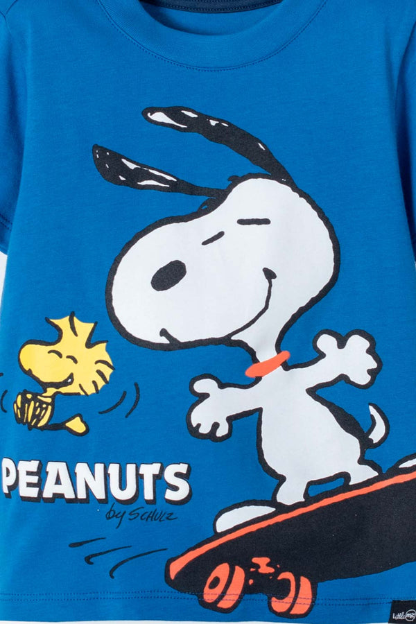 CONJUNTO DE SNOOPY AZUL REY Y AZUL OSCURO CON BERMUDA PARA NIÑO 2T A 5T