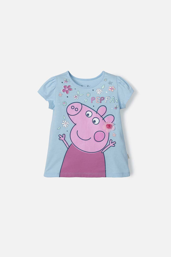 CAMISETA DE PEPPA PIG  MANGA CORTA AZUL CLARA PARA NIÑA 2T A 5T
