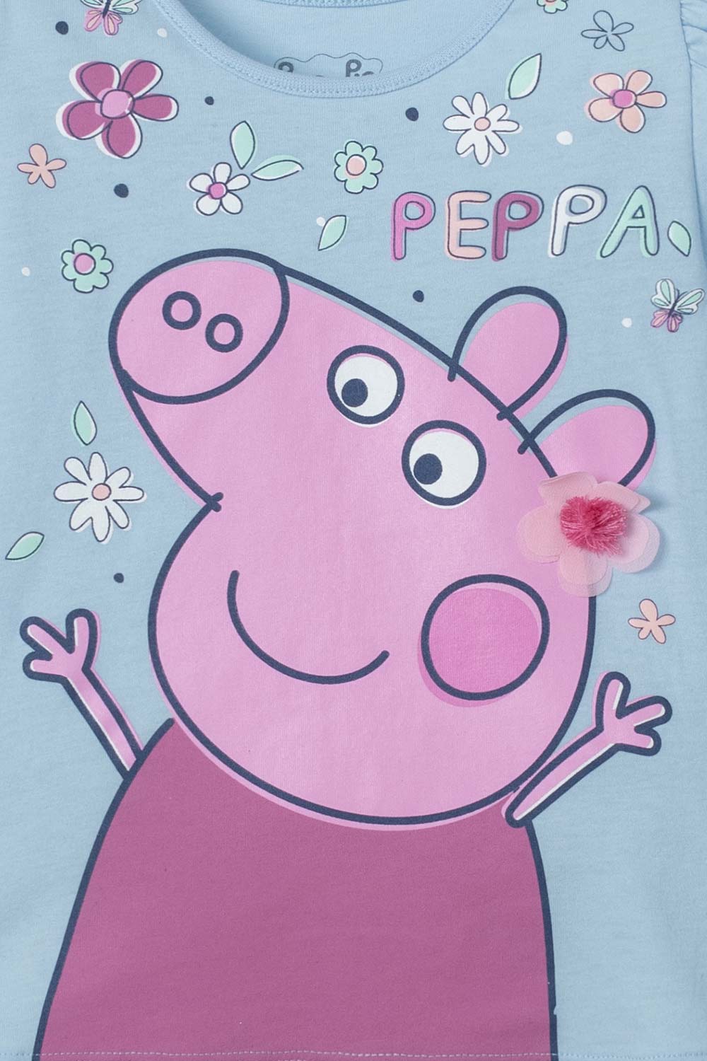 CAMISETA DE PEPPA PIG  MANGA CORTA AZUL CLARA PARA NIÑA 2T A 5T