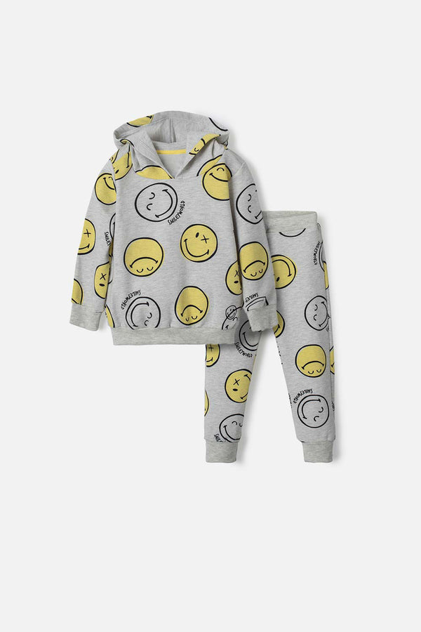 CONJUNTO DE SMILEY GRIS JASPE DE PANTALÓN LARGO PARA NIÑO 2T A 5T