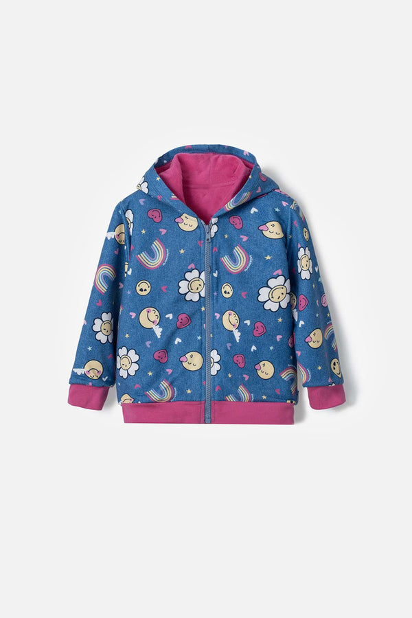 BUZO DE SMILEY MULTICOLOR CON CAPUCHA PARA NIÑA 2T A 5T
