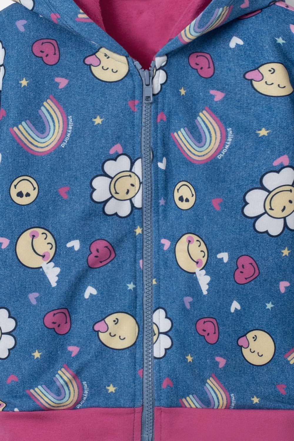 BUZO DE SMILEY MULTICOLOR CON CAPUCHA PARA NIÑA 2T A 5T