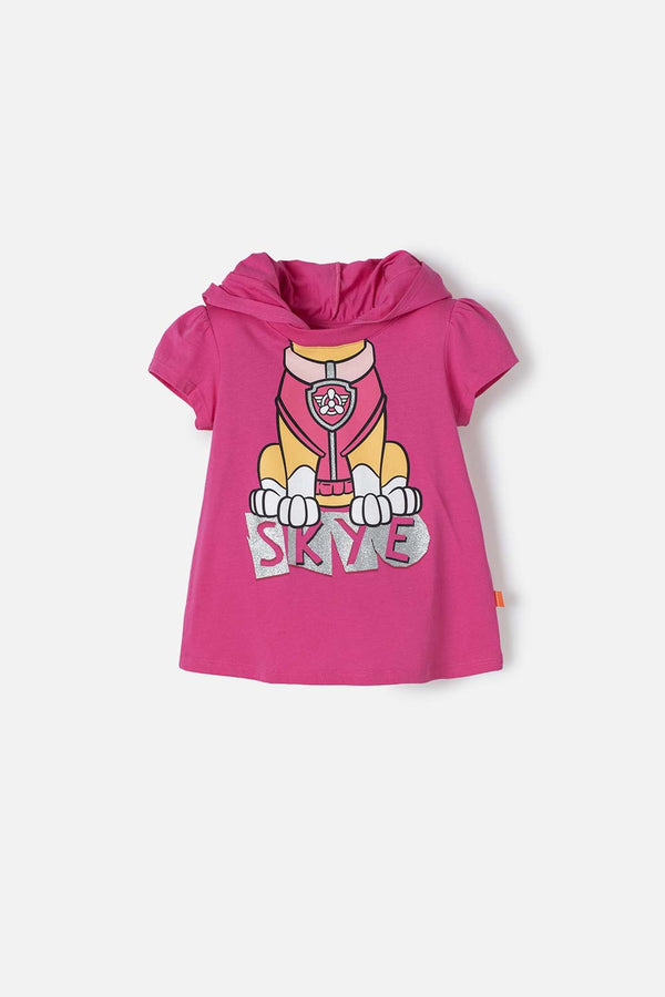 CAMISETA DE PAW PATROL FUCSIA CON CAPUCHA PARA NIÑA 2T A 5T