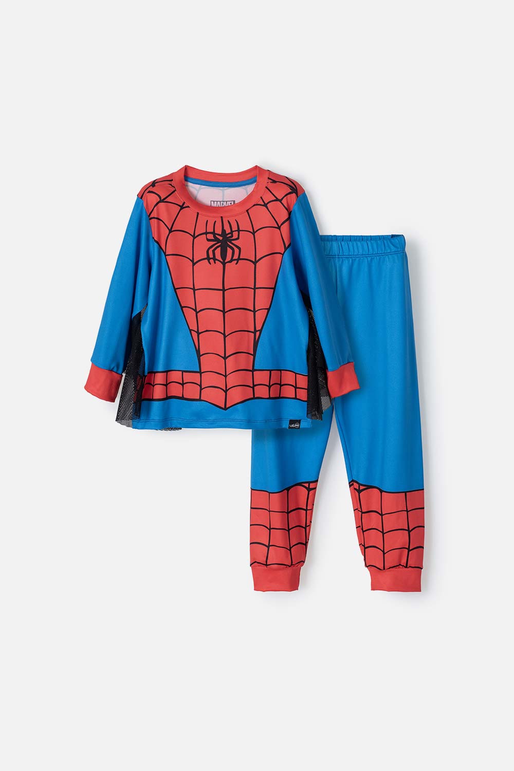 PIJAMA DE SPIDER- MAN AZUL, ROJA Y NEGRA DE MANGA LARGA PARA NIÑO 2T A 5T