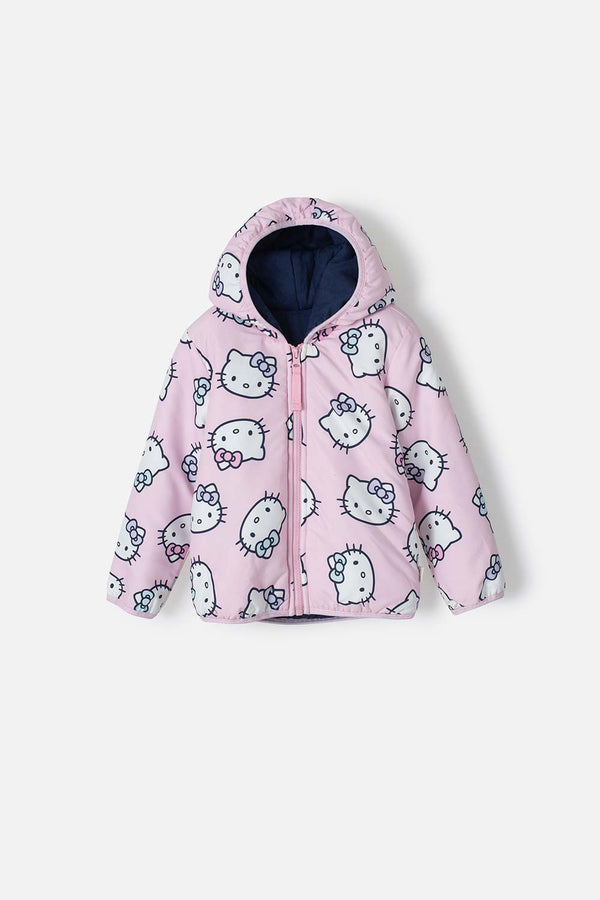 CHAQUETA DE HELLO KITTY CON CAPUCHA ROSADA PARA NIÑA 2T A 5T