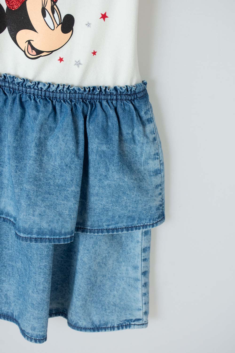 VESTIDO DE MINNIE MOUSE MARFIL Y AZUL DE FALDA CON BOLEROS PARA NIÑA 2T A 5T
