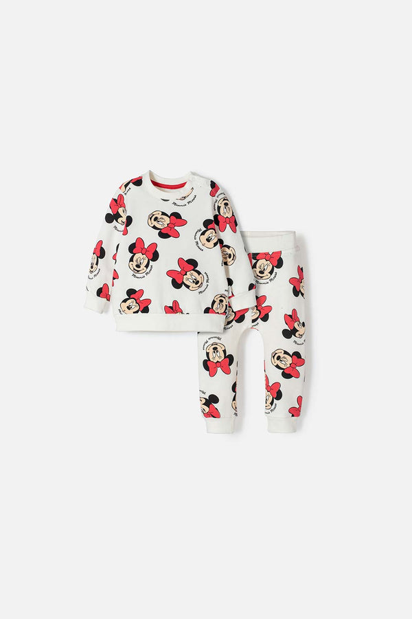 CONJUNTO MINNIE MOUSE CON PANTALÓN LARGO MARFIL PARA BEBÉ NIÑA