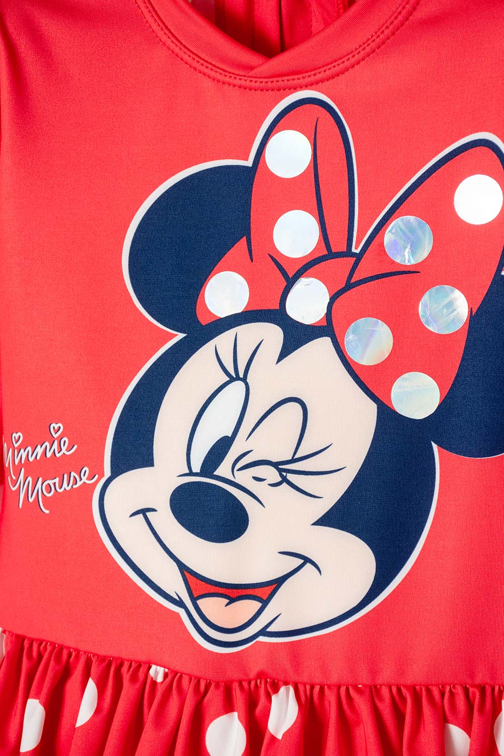 VESTIDO DE BAÑO DE MINNIE MOUSE ROJO MANGA LARGA PARA NIÑA 2T A 5T