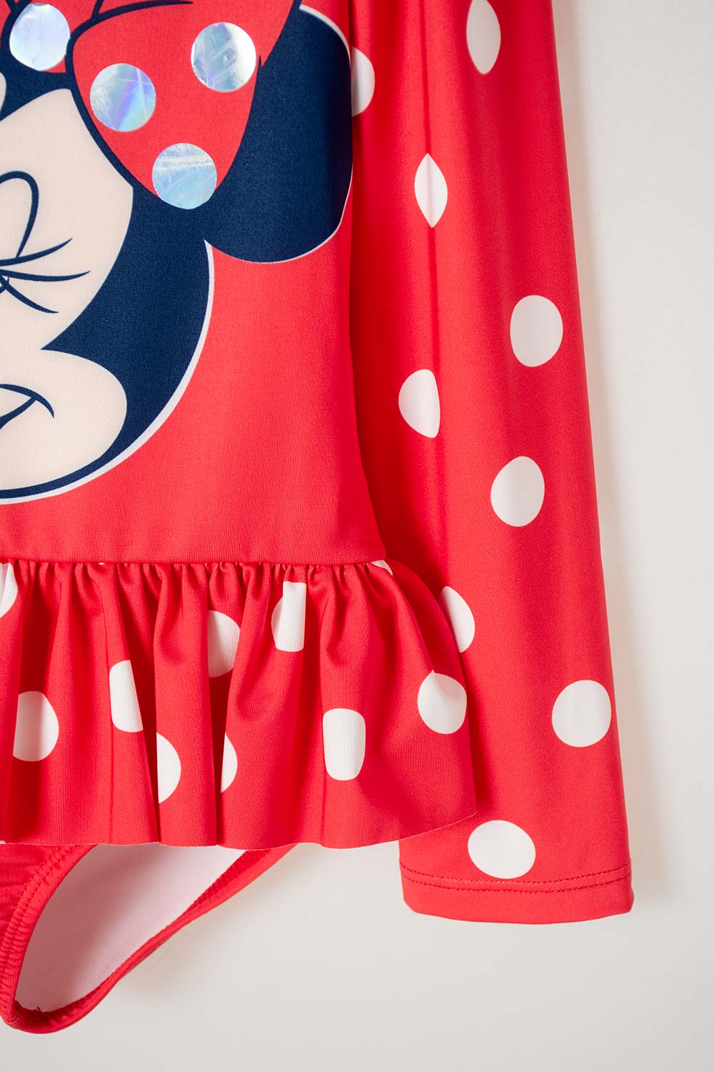 VESTIDO DE BAÑO DE MINNIE MOUSE ROJO MANGA LARGA PARA NIÑA 2T A 5T