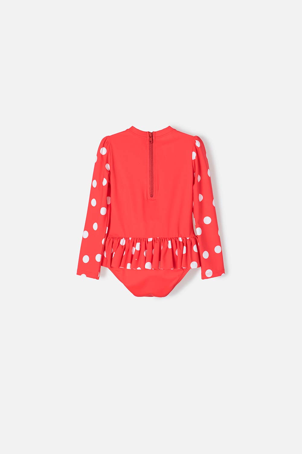 VESTIDO DE BAÑO DE MINNIE MOUSE ROJO MANGA LARGA PARA NIÑA 2T A 5T