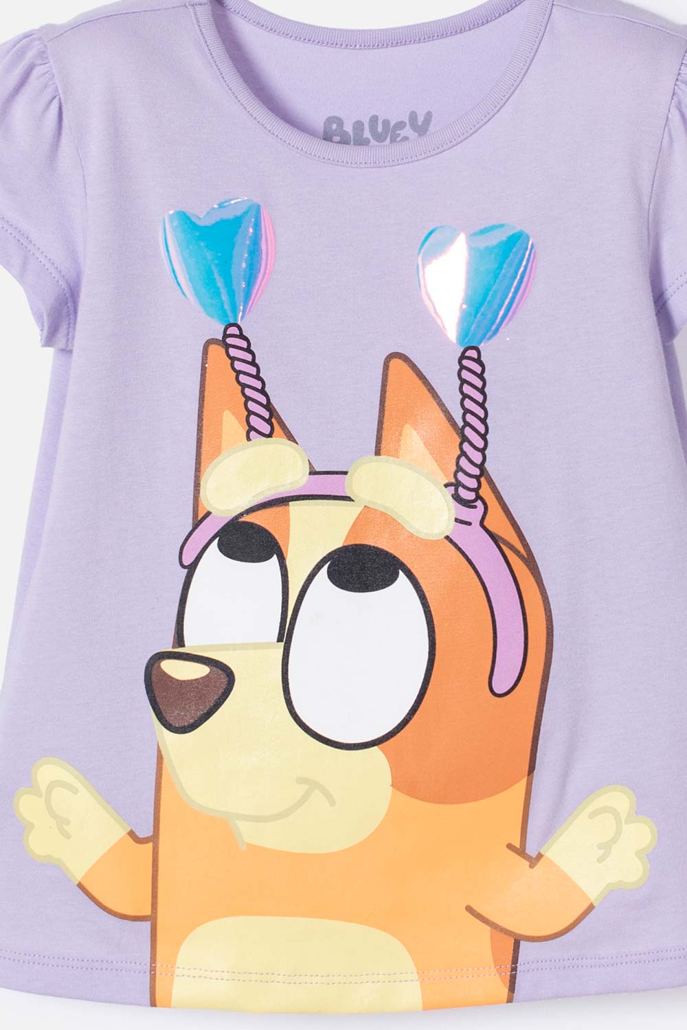 CAMISETA DE BLUEY LILA ESTAMPADA EN FRENTE PARA NIÑA 2T A 6T