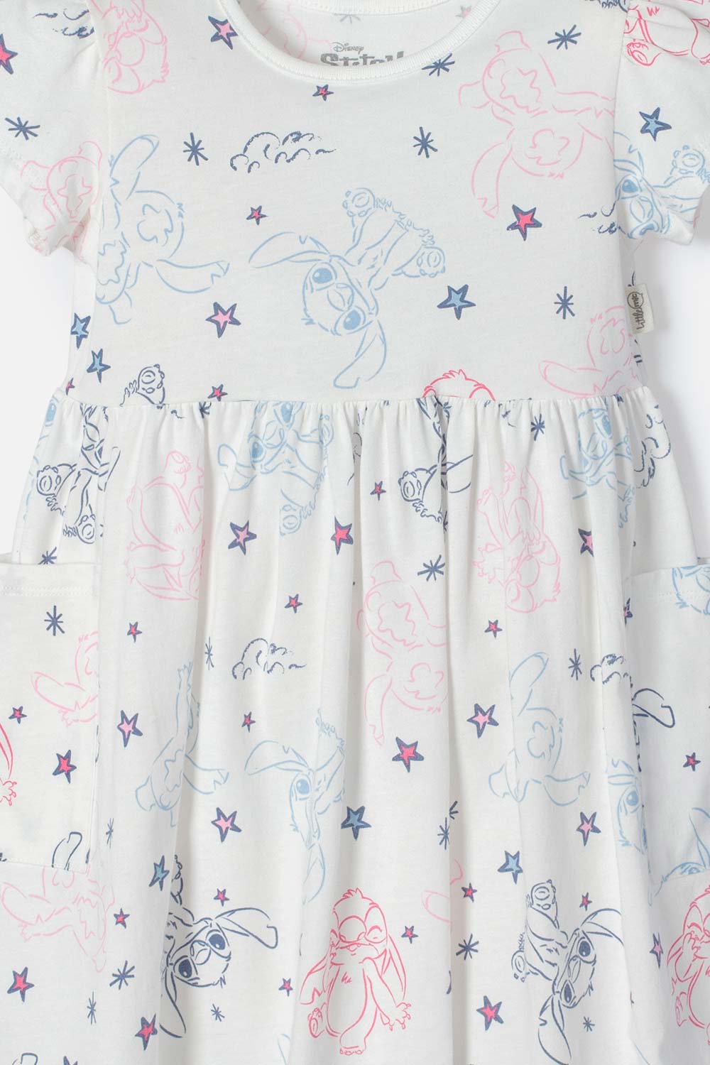 VESTIDO DE STITCH MARFIL MANGA CORTA PARA NIÑA 2T A 5T