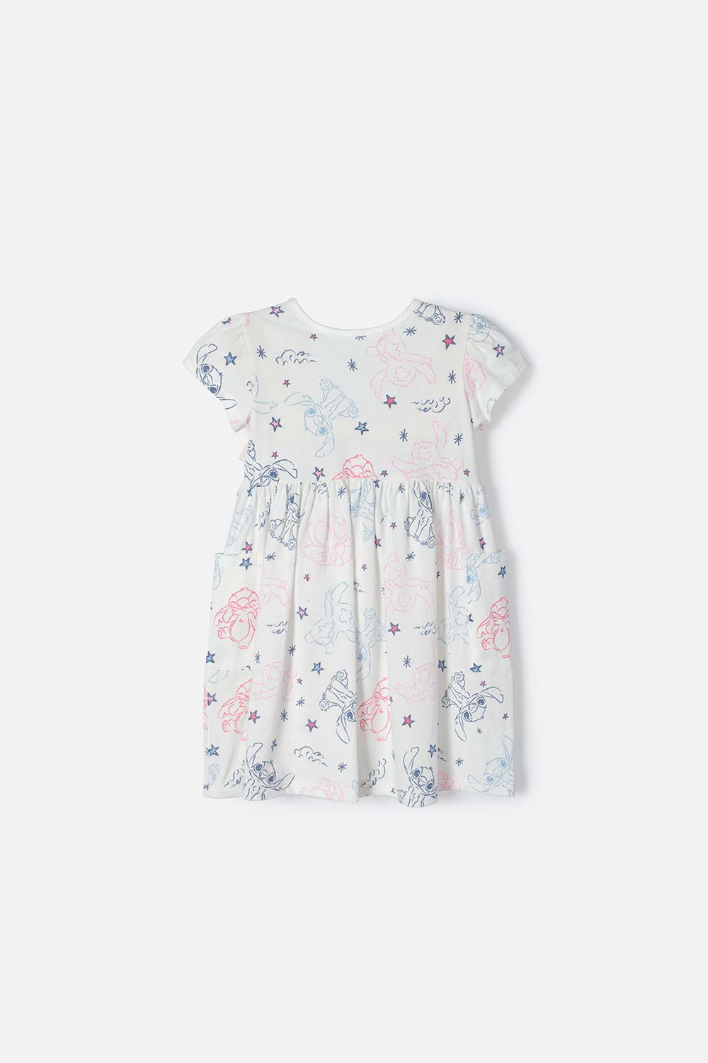 VESTIDO DE STITCH MARFIL MANGA CORTA PARA NIÑA 2T A 5T