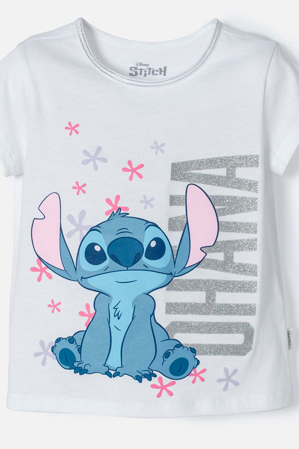 CONJUNTO DE STITCH BLANCO Y AZUL CON CAMISETA MANGA CORTA PARA NIÑA 2T A 5T
