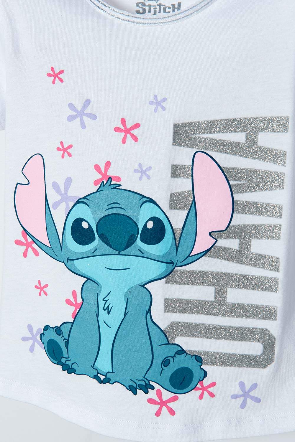 CONJUNTO DE STITCH BLANCO Y AZUL CON CAMISETA MANGA CORTA PARA NIÑA 2T A 5T