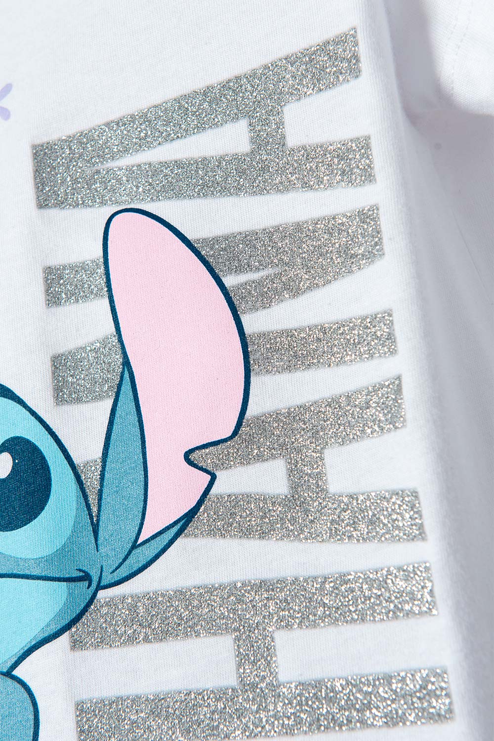 CONJUNTO DE STITCH BLANCO Y AZUL CON CAMISETA MANGA CORTA PARA NIÑA 2T A 5T