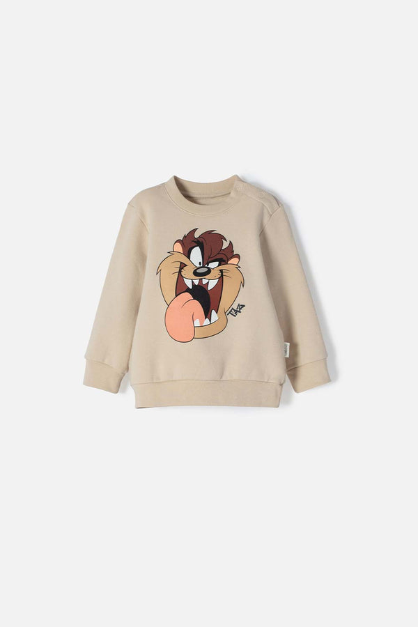 BUZO DE LOS LOONEY TUNES CAQUI ESTAMPADO EN FRENTE PARA BEBÉ NIÑO