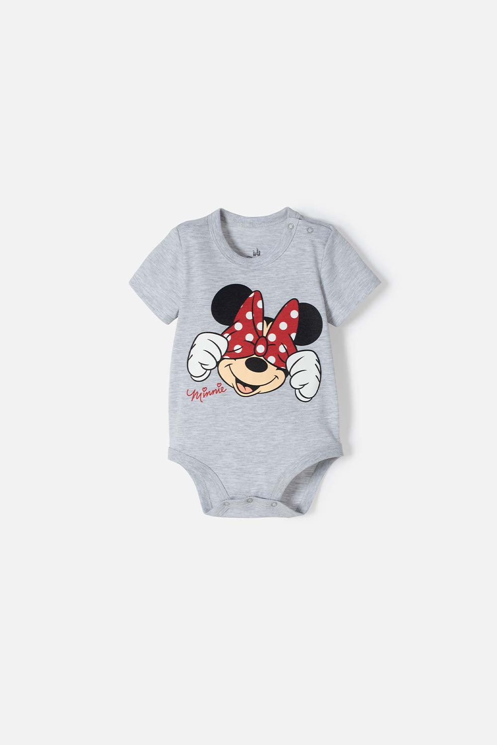 BODY DE MINNIE MOUSE GRIS JASPE MANGA CORTA PARA NIÑA