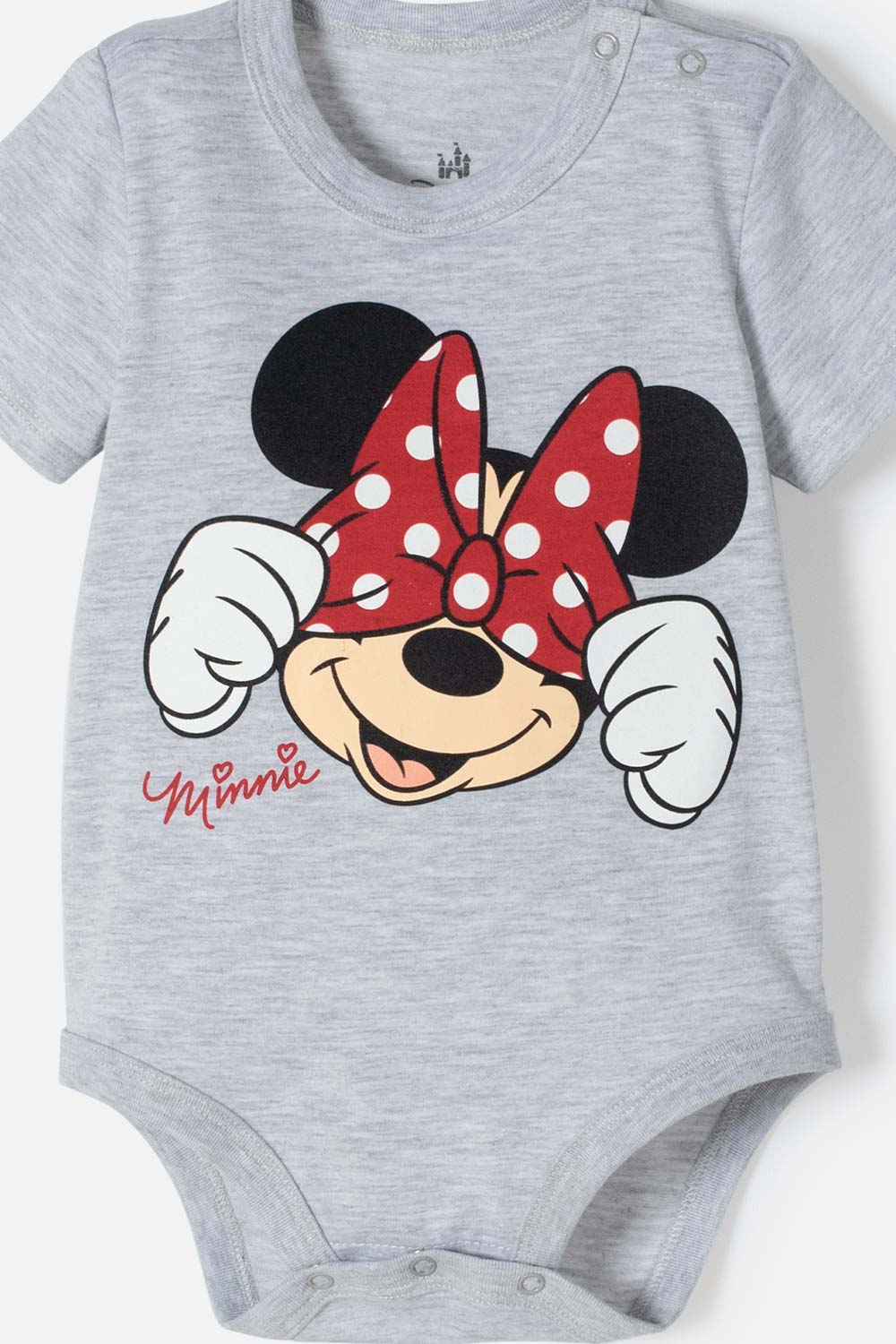 BODY DE MINNIE MOUSE GRIS JASPE MANGA CORTA PARA NIÑA