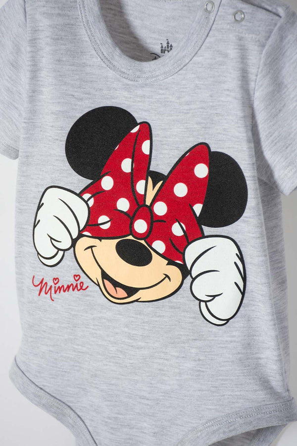 BODY DE MINNIE MOUSE GRIS JASPE MANGA CORTA PARA NIÑA